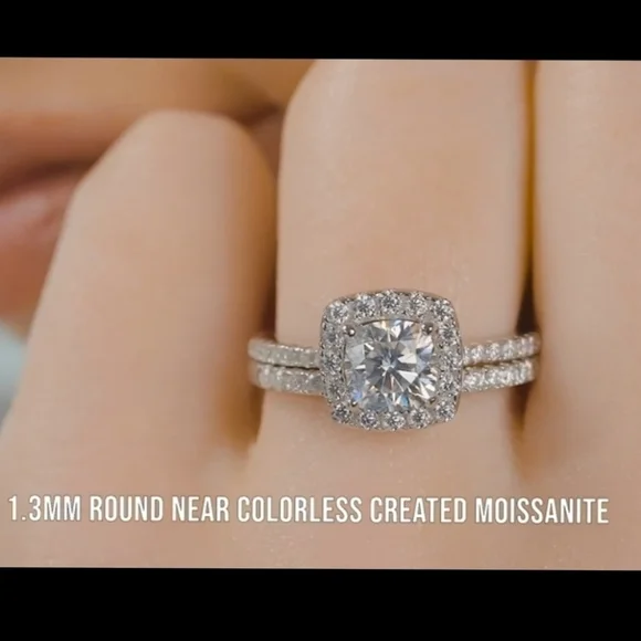 1.62CT Diamond 2 PC Engagement Ring Wedding Band Bridal Set Gift Moissanite 925 - Picture 5 of 8